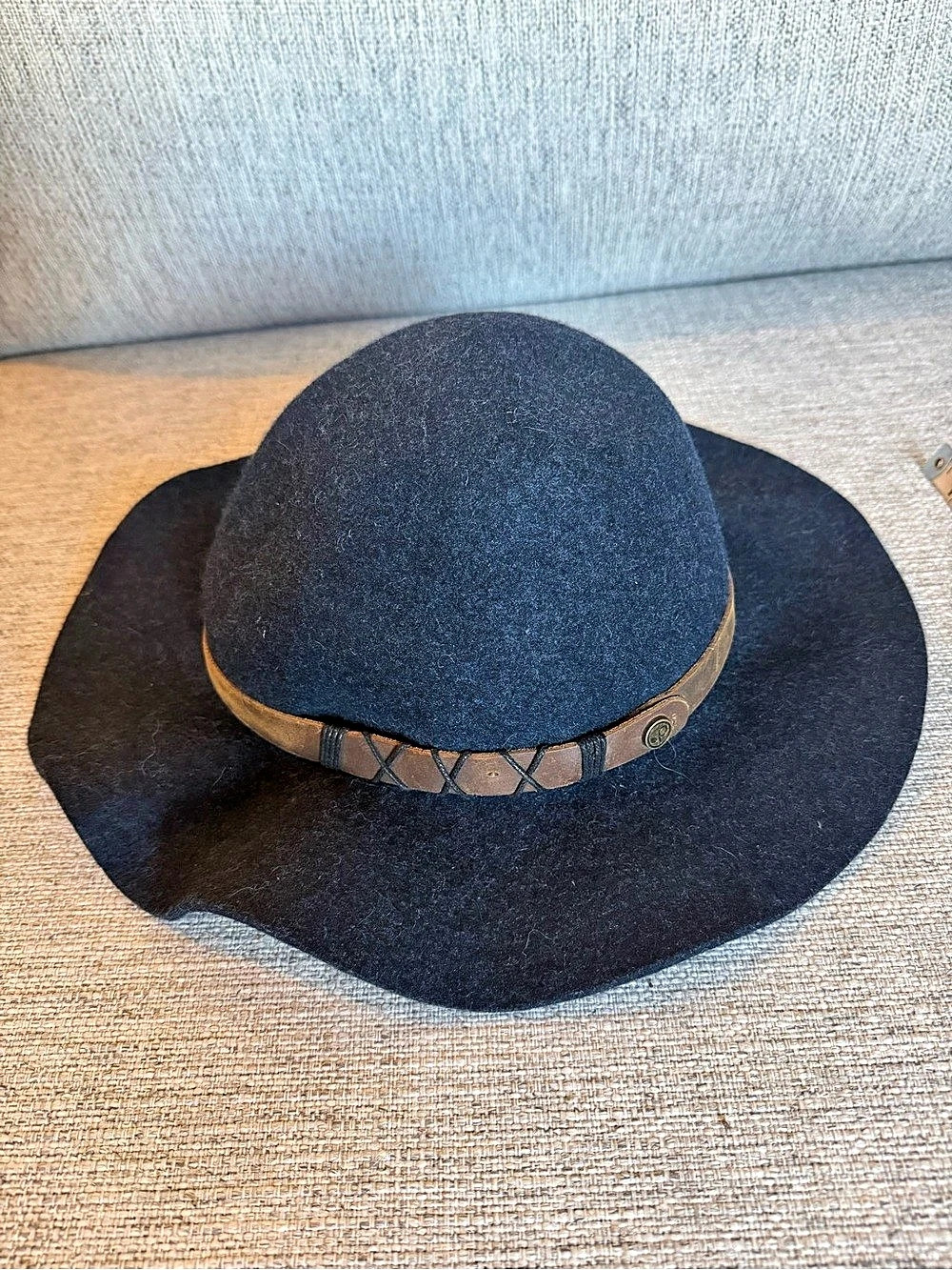 Pistil Designs Navy 100% Wool Wide Brim Fedora Hat Leather Band Western Boho